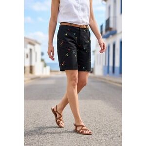 Raw Yarn Industries Black‎ Cocktail Martini Embroidered Stretch Twill Shorts 32